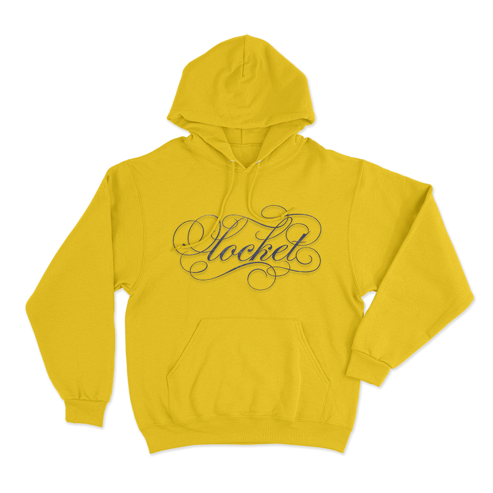 Ornate Locket Script Unisex Hoodie Yellow Ornate Locket Script Unisex Hoodie Yellow
